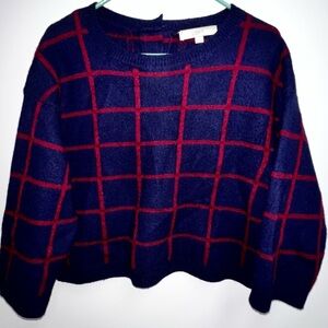 Loft Windowpane Plaid Academia Preppy Merino Wool Cropped Sweater